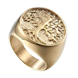 anilo de sello de oro arbol de la vida