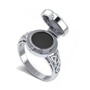 anillo secreto de timbre, anillo para veneno color plata