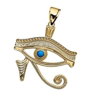 colgante egipcio de oro con ojo azul de Horus