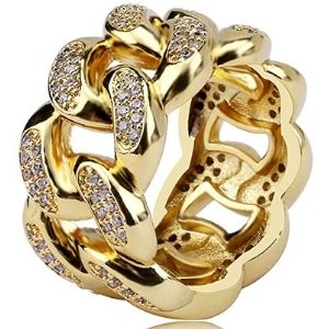anillo para hombre, de enlace cubano, chapado en oro de 18 k, con circonita cubica