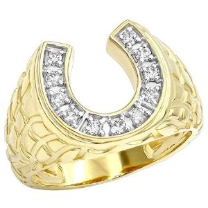 anillo para hombre, de herradura, de oro de 14 k, con diamantes