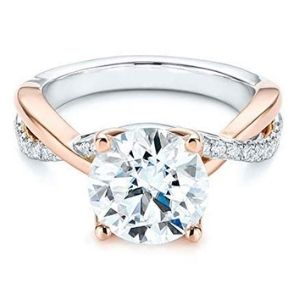 anillo de compromiso para mujer, de oro blanco y rosa, de 14 k, con diamantes