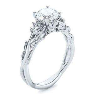 anillo de compromiso y aniversario para mujer, de oro blanco de 14 k, con diamante