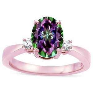 anillo de compromiso para mujer, de oro rosa de 14 k, con topacio