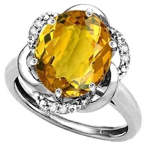 anillo para mujer, de oro blanco de 14 k, con piedra de citrino