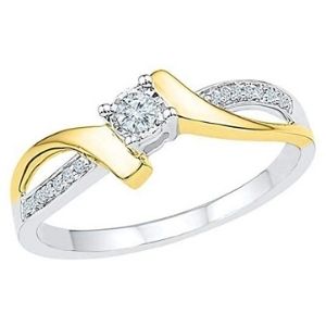 anillo de compromiso para mujer, de oro blanco y amarillo de 10 k, con diamantes