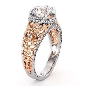 anillo de compromiso para mujer, de oro blanco y rosa de 14 k, con diamante