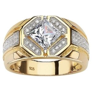 anillo para hombre, chapado en oro de 14 k, con circonita cubica