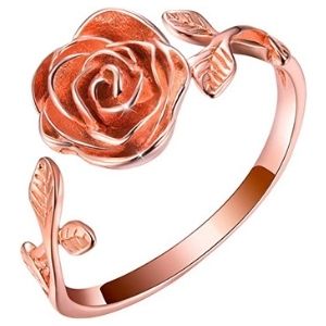 anillo ajustable para niña, chapado en oro rosa de 18 k, con flor