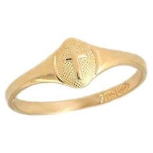 anillo para niña, de oro amarillo de 14 k, con cruz