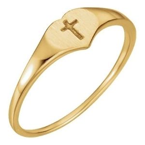 anillo para niños, de oro amarillo de 14 k, con corazon y cruz