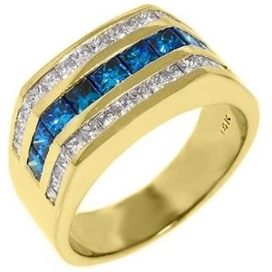 anillo para hombre, de oro de 14 k, con diamante azul