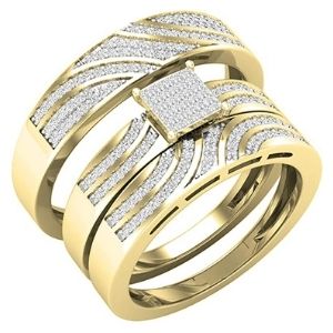 anillos de compromiso para pareja, de oro amarillo de 10 k, con diamantes