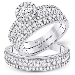 anillos de compromiso para pareja, de oro blanco solido de 14 k, con diamantes
