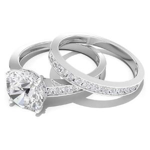 anillos de compromiso para pareja, de oro blanco de 14 k, con diamantes