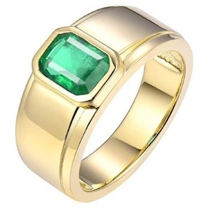 anillo de compromiso para hombre, de oro amarillo de 14 k, con esmeralda
