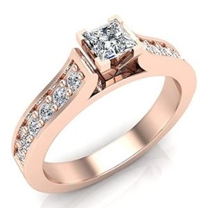 anillo de compromiso para mujer, de oro rosa de 14 k, con diamantes