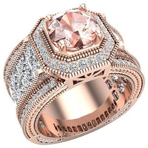 anillo de compromiso para mujer, de oro rosa de 18 k, con morganita