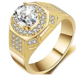 anillo de compromiso para hombre, de oro amarillo de 18 k, con circonitas