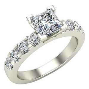 anillo de compromiso para mujer, de oro blanco de 14 k, con diamantes