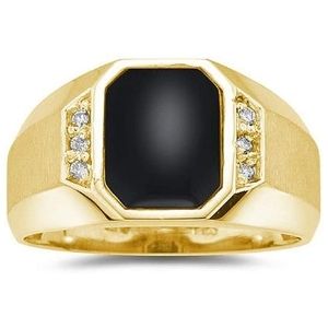 anillo para hombre de oro de 10 k, con onix y diamante