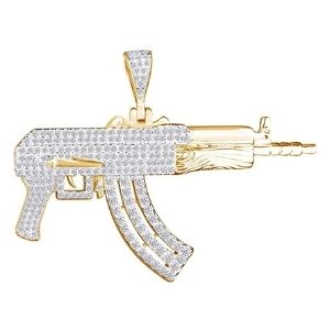 colgante de pistola para hombre, de oro amarillo macizo de 14 k con diamantes