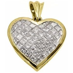 colgante de corazon para mujer, de oro amarillo de 18 k con diamantes