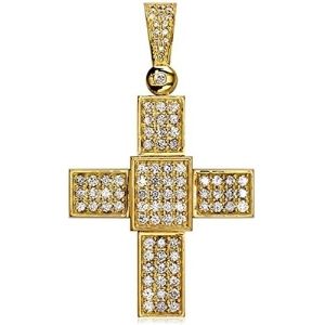 colgante de gran cruz para mujer, de oro amarillo de 18 k con diamantes