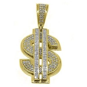 colgante de simbolo de dolar de hombre y mujer, de oro amarillo de 14 k con diamantes