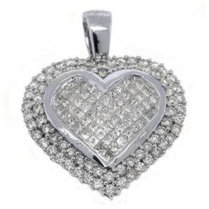 colgante de corazon para mujer, de oro blanco de 14 k con diamantes