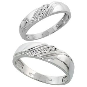conjunto de anillos de boda, de oro blanco solido de 10 k con diamantes