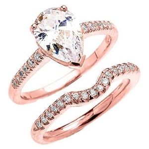 conjunto de anillos de compromiso, de oro rosa de 10 k con circonitas