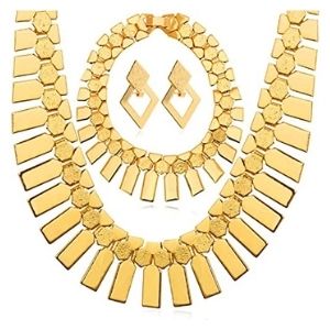 juego de collar, gargantilla y pendientes estilo africano para mujer, chapados en oro amarillo de 18 k