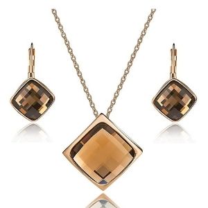 conjunto de collar + pendientes de cristal austriaco cuadrado para mujer, chapados en oro rosa de 18 k