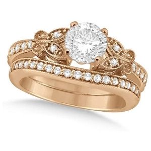 conjunto de anillos nupciales, de oro rosa macizo de 18 k con diamantes