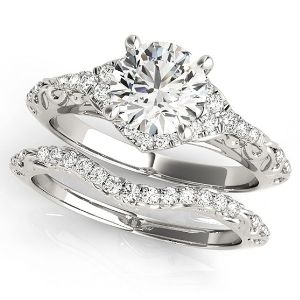 conjunto de anillos nupciales, de oro blanco de 14 k con diamantes
