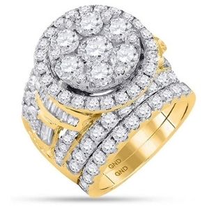 conjunto de anillos nupciales, de oro amarillo de 14 k con diamantes redondos