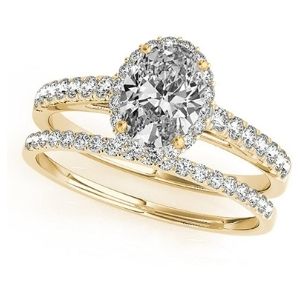 conjunto de anillos de boda, de oro amarillo de 14 k con diamantes