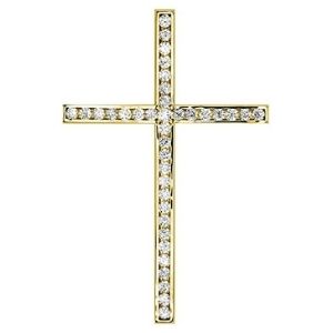 cruz enorme de oro amarillo de 14 k con fila unica de diamantes