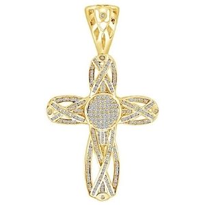 cruz de corte princesa para hombres, de oro amarillo macizo de 14 k con diamantes