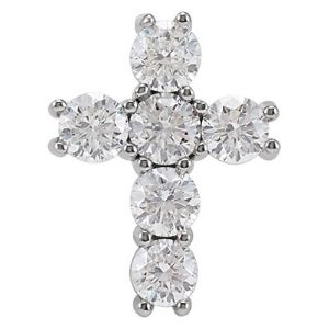 cruz religiosa para mujeres, de oro blanco de 14 k con diamantes redondos