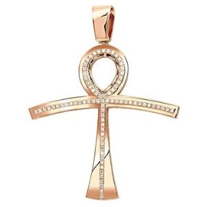 cruz egipcia para mujeres, de oro rosa de 14 k con diamantes