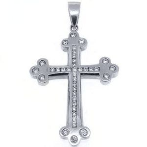 cruz religiosa de oro blanco macizo de 14 k con diamantes redondos