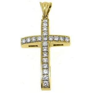 cruz de oro amarillo solido de 14 k con diamantes blancos