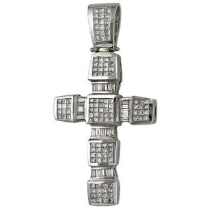 cruz grande y pesada para hombres, de oro blanco de 18 k con diamantes