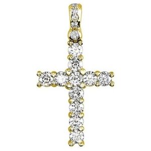 cruz para mujeres de oro amarillo de 18 k con diamantes redondos