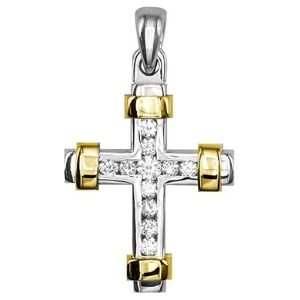 cruz para hombre y mujer, de oro blanco y amarillo de 18 k con diamantes