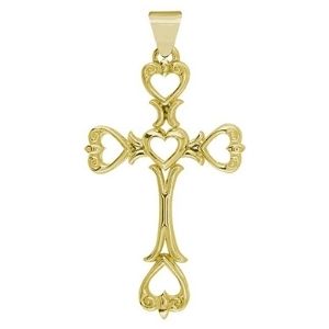 cruz de corazones grandes para mujer, de oro amarillo de 18 k