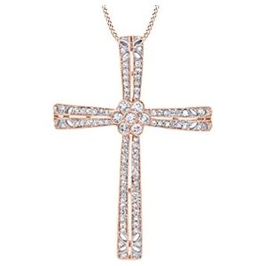 cruz de oro rosa macizo de 10 k con diamantes naturales