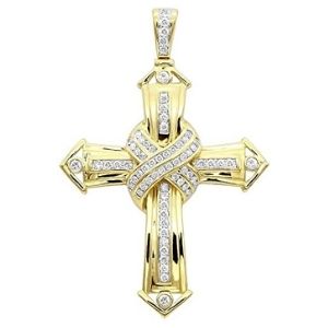 cruz para hombre, de oro amarillo macizo de 10 k con diamantes